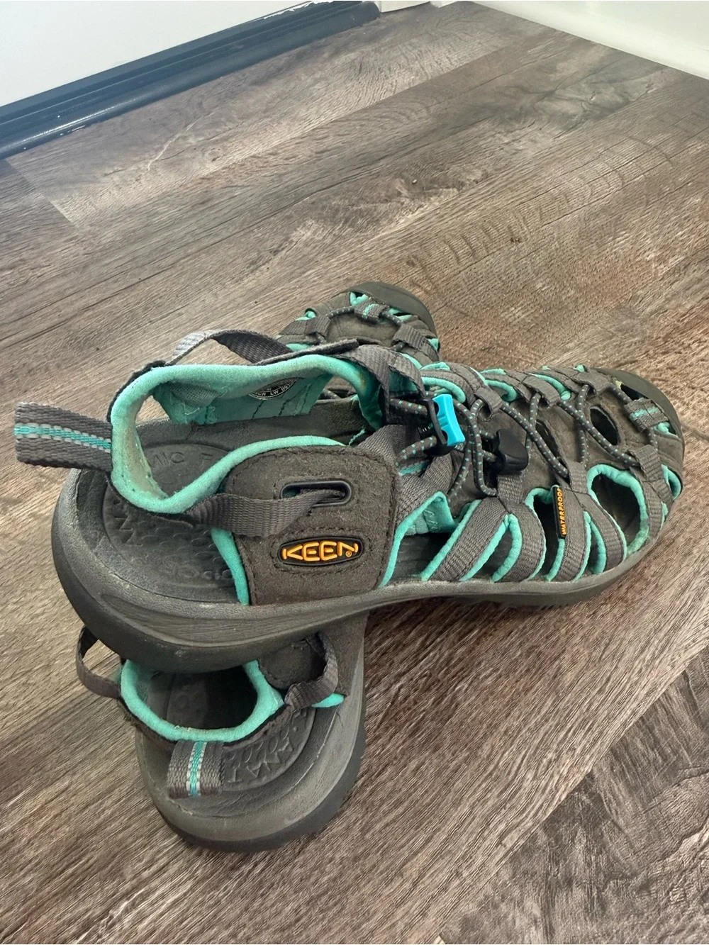 KEEN Women's Waterproof Sport Sandals in Charcoal & Teal 8